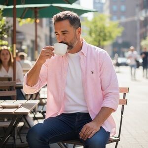 Ralph Lauren Oxford Pinpoint Style Striped Pink Men's Button Down Shirt